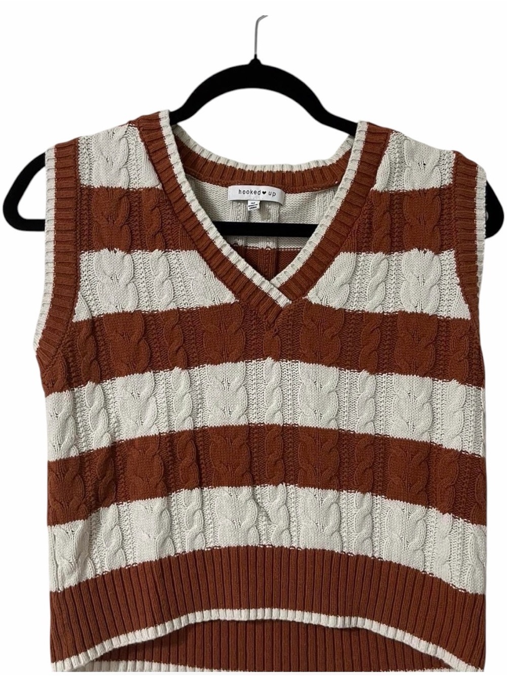 2000s Y2k Rust Striped Knit Fall Sweater Vest Size Medium Academia Autumn Preppy